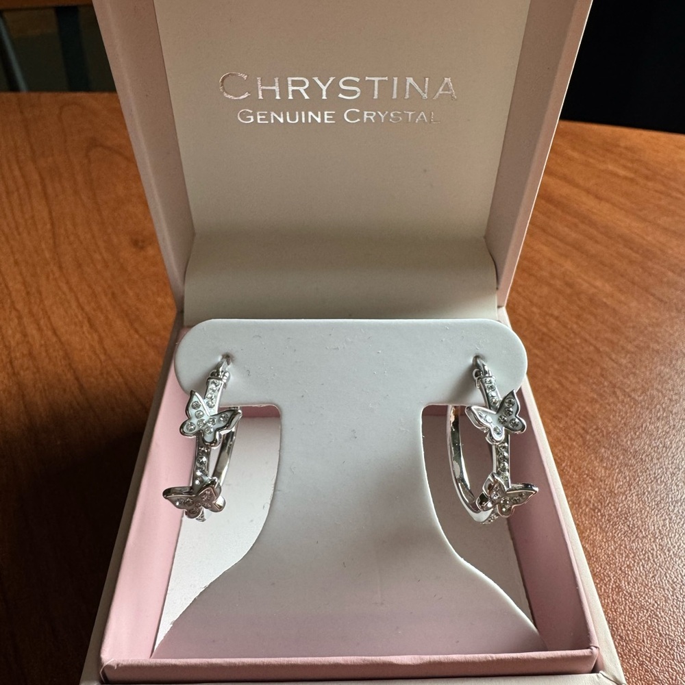 Silver Butterfly Hoop Earrings